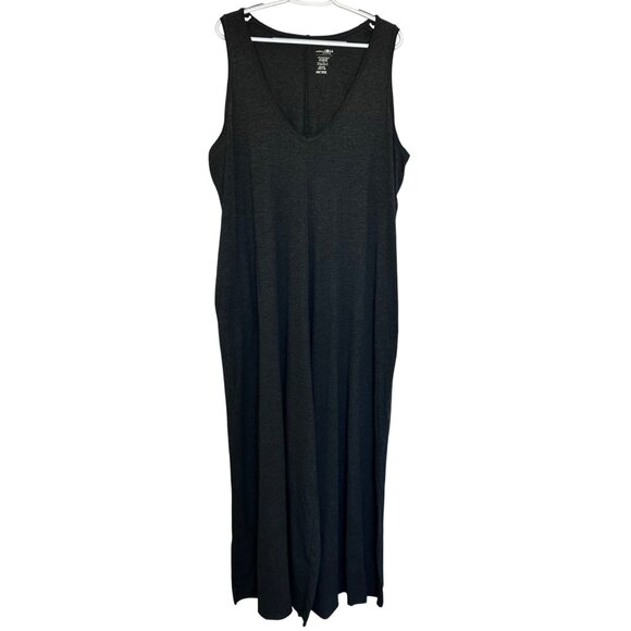 Natural Life Super Wide Leg Overall One Piece Jumper One Size Gray V-Neck Pocket - Picture 1 of 13